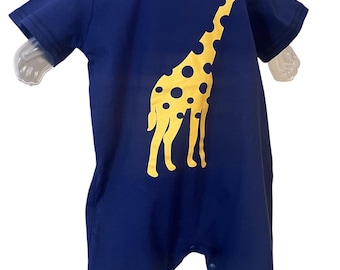 Navy Jumpsuit with Giraffe Motif: All-in-one Shortsleeved Suit