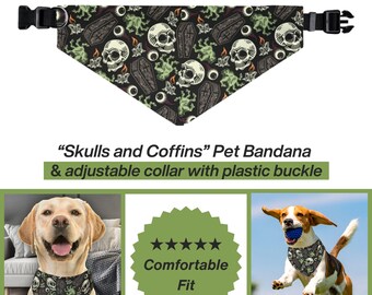 Dog Bandana Collar, Halloween Skulls & Coffins Pet Bandana Collar, Pet Halloween Costume, Cat Bandana Collar