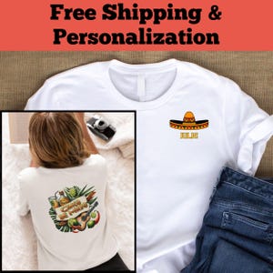 Personalized Cinco de Mayo T-Shirt with Sombrero & Fiesta Back Design - Custom Name Tee