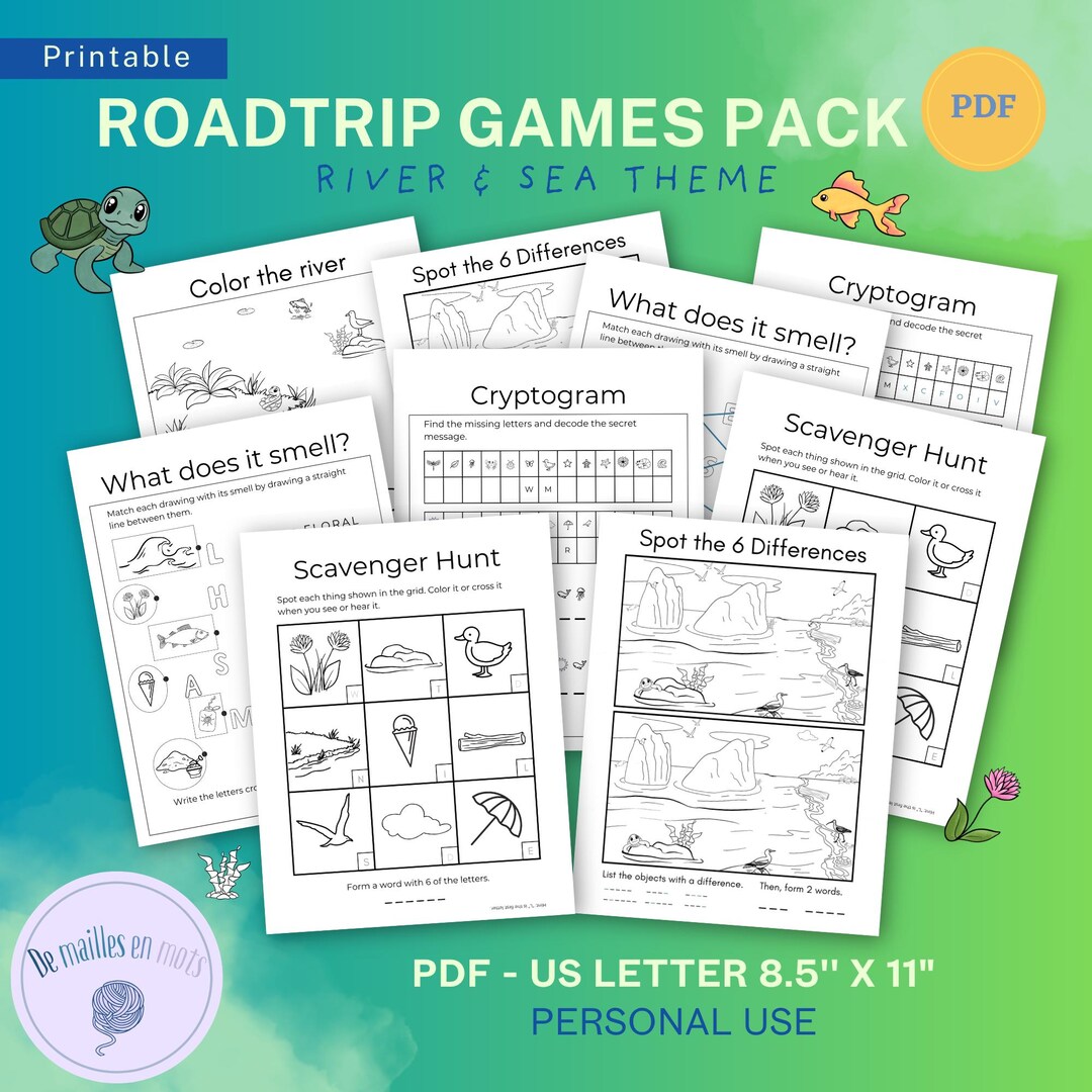 Roadtrip Games and Puzzles Pack for Kids 9-12 in Cute Coastal River ...