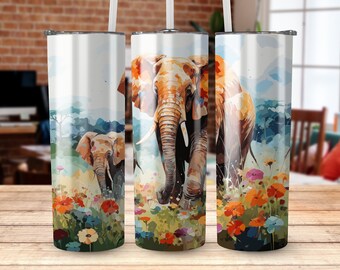 watercolour pastel Elephant Safari, Africa, 20 ounce Tumbler, Sublimation Art - Instant Download for Commercial Use Download