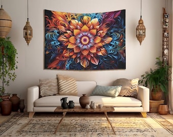 Boho Floral Wall Hanging Mandala Tapestry: Vibrant Spiritual Art Chakra Yoga Meditation Backdrop Home Decor Tapestries Bohemian Ethnic Style