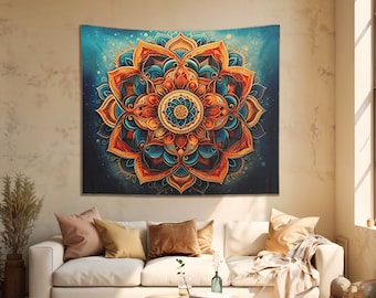 Boho Floral Wall Hanging Mandala Tapestry: Vibrant Spiritual Art Chakra Yoga Meditation Backdrop Home Decor Tapestries Bohemian Ethnic Style