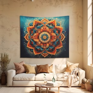 Boho Floral Wall Hanging Mandala Tapestry: Vibrant Spiritual Art Chakra Yoga Meditation Backdrop Home Decor Tapestries Bohemian Ethnic Style