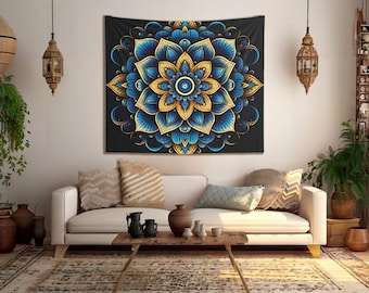 Boho Floral Wall Hanging Mandala Tapestry: Vibrant Spiritual Art Chakra Yoga Meditation Backdrop Home Decor Tapestries Bohemian Ethnic Style