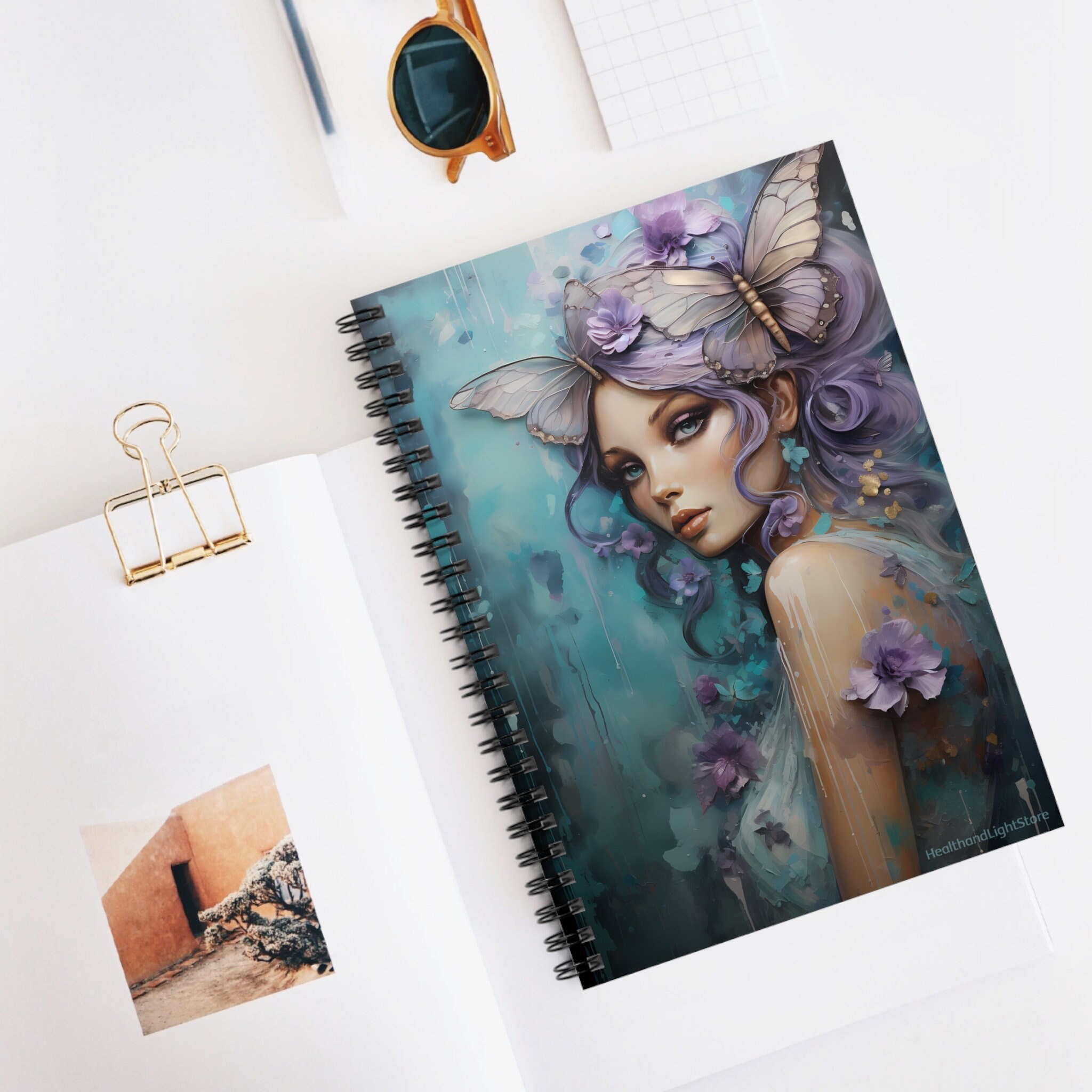 Fantasy Fairy With Flowers and Butterflies Spiral Ruled Line Notebook ...