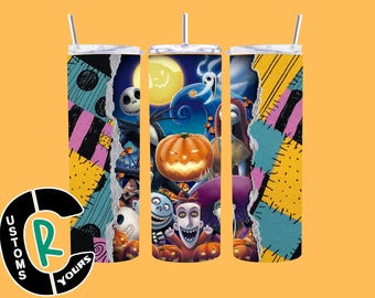 NMBC Oogie 20 Unzen Skinny Tumbler - Halloween Kürbis Design Sublimationstasse - Gruseliges Geschenk für Fans