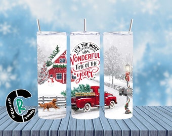 Christmas Red Truck Sublimation 20oz Skinny Tumbler