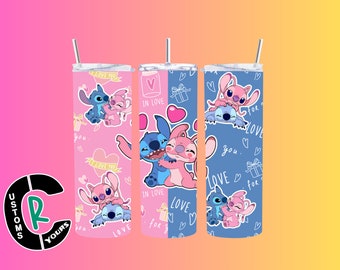 Stitch and Angel Tumbler | 20 oz Sublimation Skinny Cup
