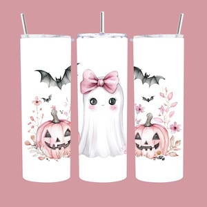 Pink Cute Halloween Ghost 20 oz Sublimation Tumbler I Two Straws Bottom Grip I Halloween Cup I Halloween Gift I Gift Idea