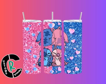 Love Bugs Sublimation Tumbler, Stitch and Angel 20 oz with Straws