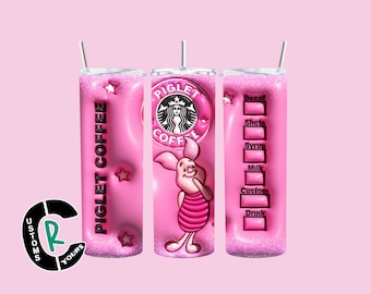 Piglet Coffee 20 oz Tumbler: Pink Cartoon Insulated Skinny Wrap