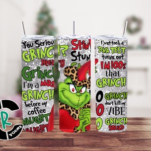 Tis the Season for Grinchmas Glitter Sublimation Tumbler - 20 oz Skinny Cup - Christmas Gift Idea