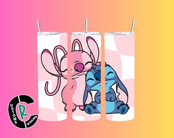 Angel and Stitch Love Hearts 20 oz Skinny Sublimation Tumbler