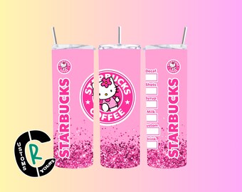 Kitty Coffee Pink 20 oz Sublimation Skinny Tumbler I Coffee Lovers I Gift