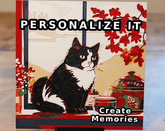 Kitchen Cat #3 - 3D Printed Textured Art Tile - Cat Art, Cat Mom, Cat Lover, Cat Life, Black and White Cat, Cat in a Kitchen, Feline Art