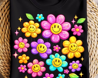 Happy Face Flower PNG | Groovy Daisy Sublimation Design | Retro Smily Flower png | Y2K Summer PNG Download