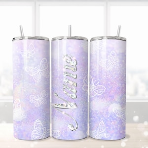 Add Name Butterfly Glitter Personalized 20oz Skinny Tumbler Wrap Add Text PNG Sublimation Designs Download Plus 9 FREE Designs