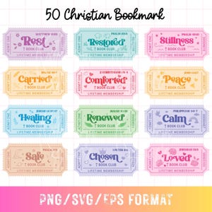 Christian Bookmark SVG PNG Bundle, Printable Ticket Bookmark, Bookmark Template, Book Club Design, Bible Reading, Church Gift Download
