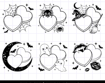 Halloween Heart Frame SVG PNG Bundle | Spooky Heart Monogram SVG (Digital Download)