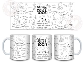 Winnie The Pooh Mug Wrap PNG, 15oz 11oz Pooh Bear Quote Wrap Design, Classic Pooh Sublimation, Honey Bear Digital Download
