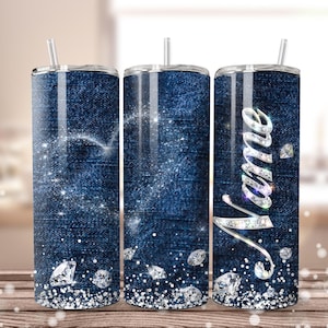 Denim and Diamond Tumbler Wrap PNG 20oz Tumbler Design Blue Jeans Seamless Sublimation Denim Theme Tumbler Included 9 Free Design