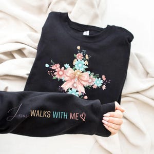 Christian Sublimation Design PNG T Shirt Jesus Walks With Me Bible Sublimation Flower Cross PNG Worship PNG Bible Verse Png Digital Download