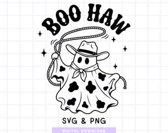Boo Haw Ghost Cow SVG PNG, Western Ghost Halloween, Spooky Season Shirt Design Digital Download