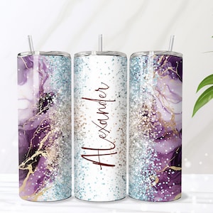 Add Your Own Name Marble 20oz Skinny Tumbler Sublimation Design Glittery Marble Tumbler Wrap PNG Digital Download