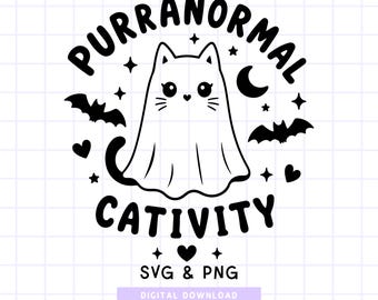 Purranormal Cativity SVG PNG, Spooky Ghost Cat Shirt Design (Digital Download)