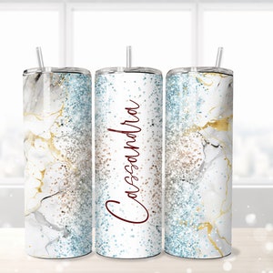 Add Your Own Name Marble 20oz Skinny Tumbler Sublimation Design Gold Glittery Marble Tumbler Wrap PNG Digital Download