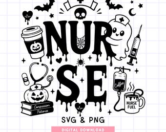 Spooky Nurse SVG PNG | Halloween Nurse Shirt Design | Cute Ghost Nurse Life Instant Download