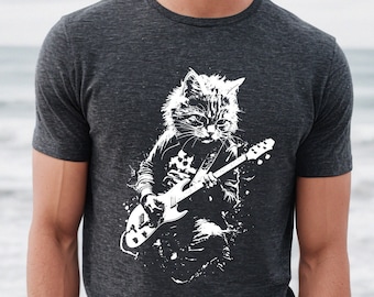 Rock Cat Playing Guitar T-Shirt, Funny Guitar Cat T-Shirt, Cat Lovers Shirt, Rock Lovers Gift, Perfect for Cat Lovers and Rock Lovers Shirt