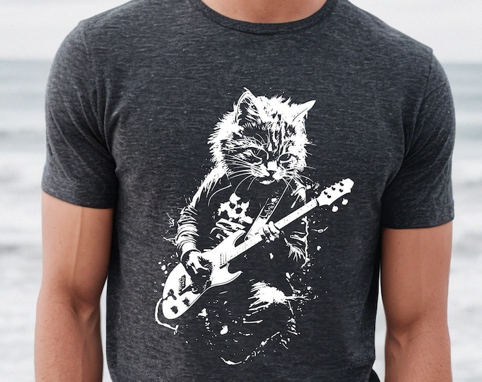 Rock Cat Guitar T-Shirt: Funny Cat Lover Gift