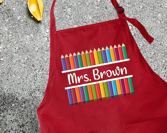 Customized  Teacher Apron, Color pencil art teacher gift, Kids craft Personalized Gift, Customized Apron, Personalized Gift, Printed Apron