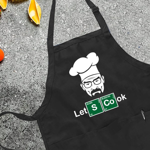 Apron for Men, Let's Cook Aprons, Mens Apron, Kitchen Apron, BBQ Funny Cute Apron, Chef Gifts for Him, Fathers Day, Gift for Griller