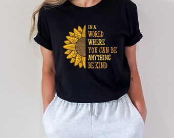 TUPOSU Women's 'Be Kind' Sunflower Inspirational T-Shirt - Soft Tee With Positive Slogans For Teacher, Casual Wear