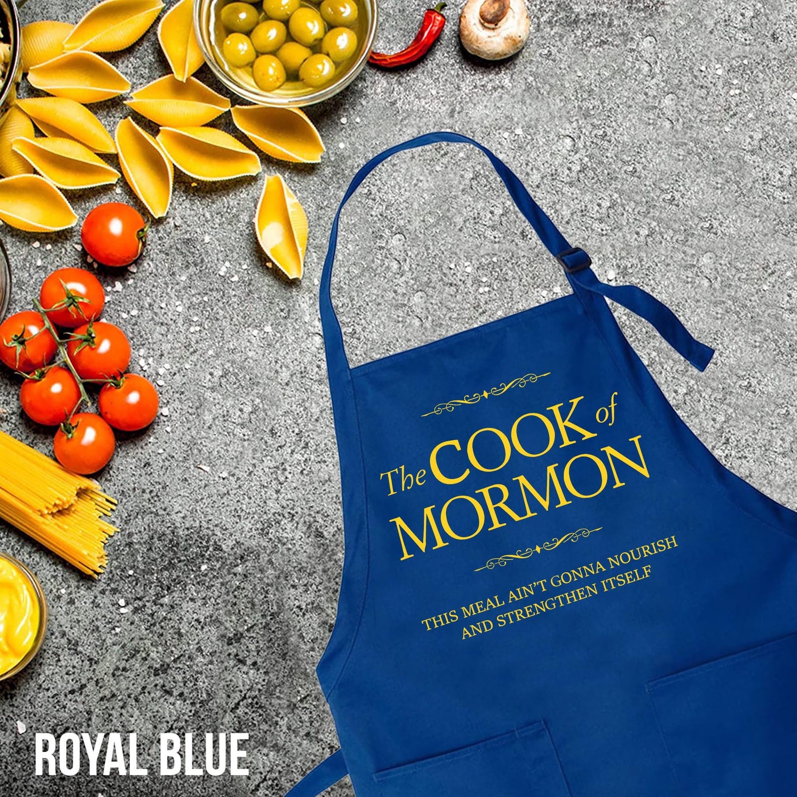 Cook of Mormon Apron: LDS Baking Gift - Adult Apron, Royal Blue