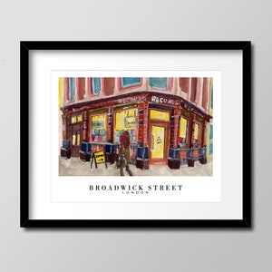 Londres | Magasin de disques | Croquis de voyage | Coloré | Dynamique | Aquarelle | Impression murale