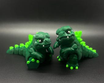 3D Printed Flexi Godzilla: Poseable Mini Kaiju Toy, Forest Green