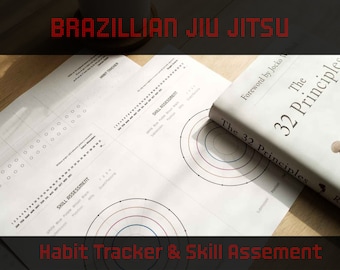 Registro de diario de entrenamiento de evaluación de habilidades de Jiu Jitsu y seguimiento de hábitos en PDF (tamaño A4 y carta)