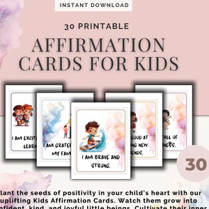 Affirmationskarten für Kinder - Ausdruckbare positive Nachrichten für Kinder - Sofortiger Download Selbstliebe und Selbstvertrauen stärkendes Deck