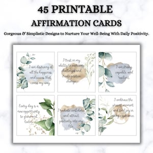 Paquete de tarjetas de afirmación imprimibles Positividad y motivación Descarga digital Impresiones-Arte de pared verde inspirador-Afirmaciones diarias