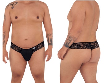 Plus Size Men's Exotic Lace Thong Color Black. For Lounging, As Lingerie or For a Hot Date!