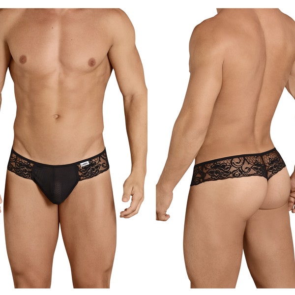 String en dentelle exotique pour hommes, couleur noire. Pour se prélasser, comme lingerie ou pour un rendez-vous très sexy !