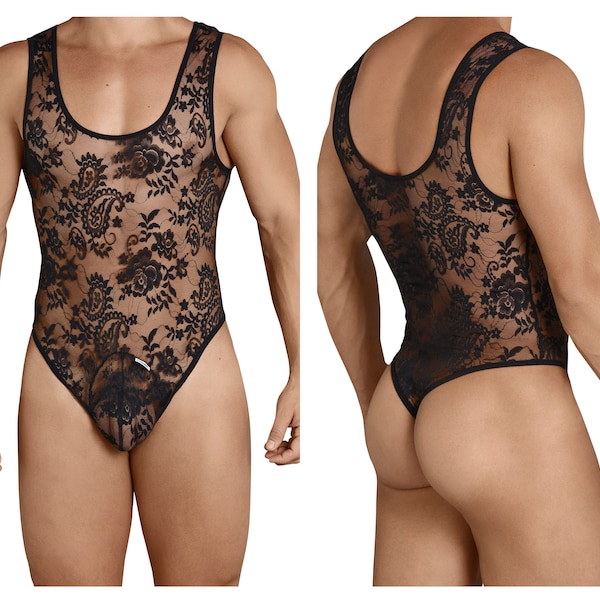 Men's Lace Bodysuit Color Black. For Lounging, As Lingerie or For a Hot Date!