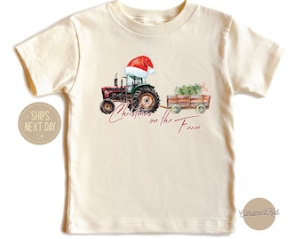 Christmas On The Farm Shirt, Christmas Tractor Bodysuit, Unique Christmas Apparel, Farm-Inspired Santa Toddler Shirt, Christmas Shirt