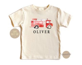 Custom Name Shirt,Firetruck Shirt, Birthday Gift Shirt, Boys Shirt, Firefighter Kids Shirt, Toddler Shirt, Personalized Baby Shirt