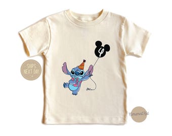 Custom Kid Name Age Stitch With Balloon Shirt, Personalized Lilo & Stitch Birthday Party Gift, Disneyland Boy Girl Birthday Gift