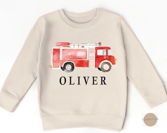 Custom Name Sweatshirt,Firetruck Sweatshirt, Birthday Gift Sweatshirt, Boys Sweatshirt, FirefighterSweatshirt, Toddler Sweatshirt